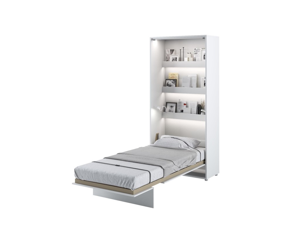 Schrankbett Vertikal weiß hochglanz 90x200 (BC) Murphy-Bett